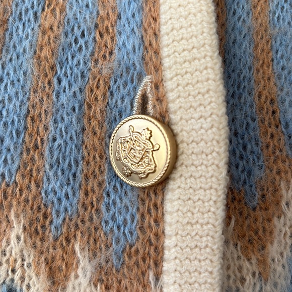 J. Crew Fair Isle Cropped Cardigan Sweater in Brushed Yarn Blue/Tan Small NWT - Picture 7 of 15